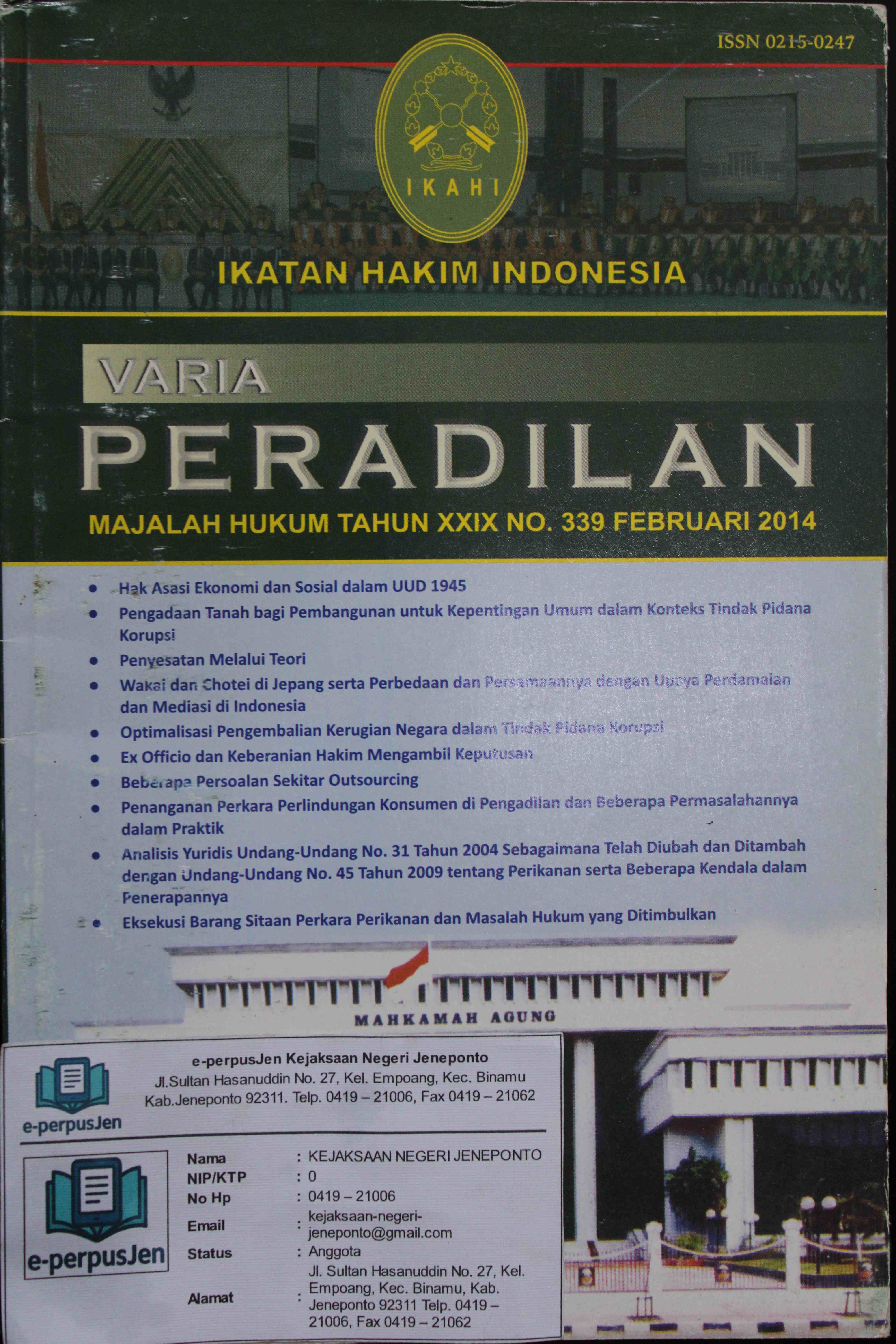 Varia Peradilan Majalah Hukum Tahun XXIX No 339 Februari 2014